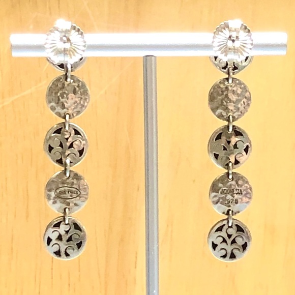 LOIS HILL Drop Dangle Sterling Silver Discs w/ Oxidized Accent & Cut Out Design - Picture 8 of 14